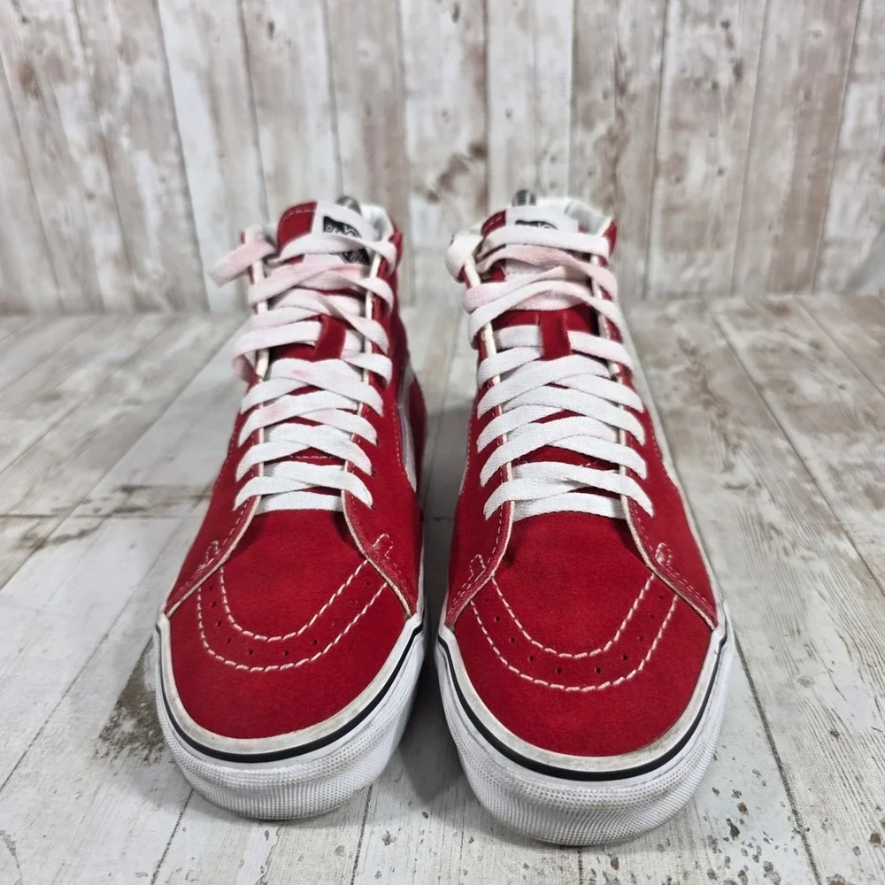 Vans Sk8-Hi Red Suede Canvas High Top‎ Sneakers Womens 6.5 Mens 5.0